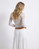 Joanne | Women's Floral Lace Panel High Neck Long Sleeve Top with Chest Cutout