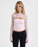 Joanne | Women's Floral Lace Panel High Neck Long Sleeve Top with Chest Cutout