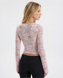 Joanne | Women's Floral Lace Panel High Neck Long Sleeve Top with Chest Cutout