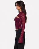 Joanne | Women's Floral Lace Panel High Neck Long Sleeve Top with Chest Cutout