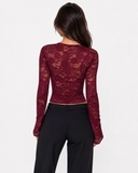 Joanne | Women's Floral Lace Panel High Neck Long Sleeve Top with Chest Cutout