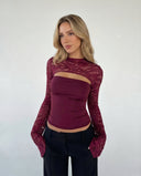 Joanne | Women's Floral Lace Panel High Neck Long Sleeve Top with Chest Cutout