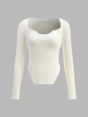 Joella | Women's Long Sleeve Ribbed Pointed Hem Sweetheart Knit Top