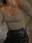 Joella | Women's Long Sleeve Ribbed Pointed Hem Sweetheart Knit Top
