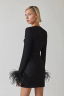 Josefina | Women's Sweetheart Neck Long Sleeve Bust Cups Feather Trim Mini Dress