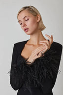 Josefina | Women's Sweetheart Neck Long Sleeve Bust Cups Feather Trim Mini Dress
