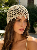 Joy | Women’s Crochet Pearl Beaded Festival Vacation Head Beanie