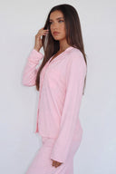 Judy | Women's Notch Collar Button Front Long Sleeve Pajama Set with Pants