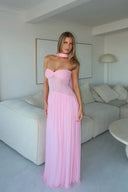 June | Women's Strapless Twisted Bodice Pleated Maxi Summer Dress