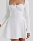Justine | Women's Party Sweetheart Neck Long Sleeve Ruched Mini Dress