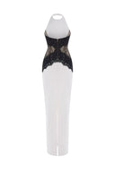 Kaira | Women's High-Neck Halter Backless Lace Maxi Dress