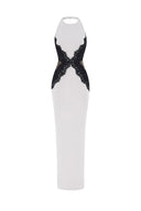 Kaira | Women's High-Neck Halter Backless Lace Maxi Dress