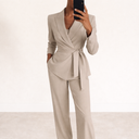 Kalina | Women's Tailored Blazer Long Sleeve Pleated Wide Leg Two Piece Suit Set