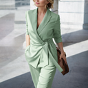 Kalina | Women's Tailored Blazer Long Sleeve Pleated Wide Leg Two Piece Suit Set