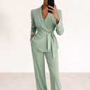 Kalina | Women's Tailored Blazer Long Sleeve Pleated Wide Leg Two Piece Suit Set