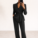 Kalina | Women's Tailored Blazer Long Sleeve Pleated Wide Leg Two Piece Suit Set
