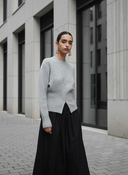 Kallie | Women's Front Slit Long Sleeve Ribbed Knit Sweater