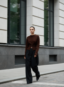 Kallie | Women's Front Slit Long Sleeve Ribbed Knit Sweater