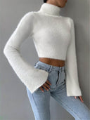 Kamilah | Women's Turtleneck Long Sleeve Cropped Flared Cuffs Knit Top