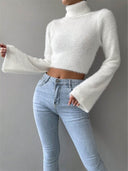 Kamilah | Women's Turtleneck Long Sleeve Cropped Flared Cuffs Knit Top