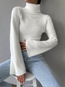 Kamilah | Women's Turtleneck Long Sleeve Cropped Flared Cuffs Knit Top