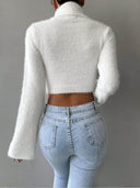 Kamilah | Women's Turtleneck Long Sleeve Cropped Flared Cuffs Knit Top