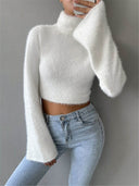 Kamilah | Women's Turtleneck Long Sleeve Cropped Flared Cuffs Knit Top