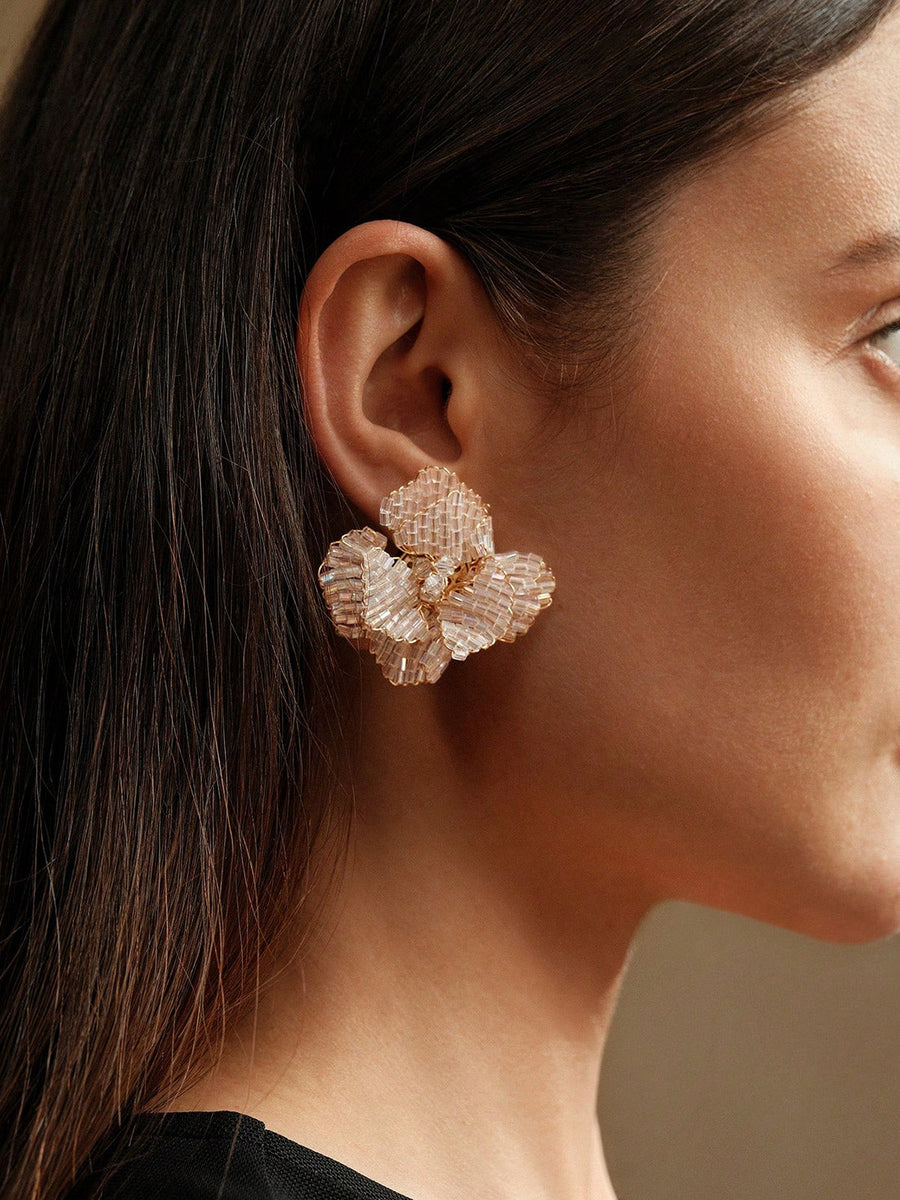 Kamryn | Women's Layered Petal Beaded Flower Stud Earrings