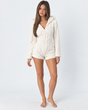 Karen | Women's Teddy Bear Plush Hooded Long Sleeve Romper with Bear Ears