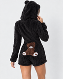 Karen | Women's Teddy Bear Plush Hooded Long Sleeve Romper with Bear Ears