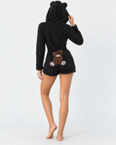 Karen | Women's Teddy Bear Plush Hooded Long Sleeve Romper with Bear Ears