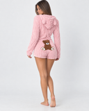 Karen | Women's Teddy Bear Plush Hooded Long Sleeve Romper with Bear Ears