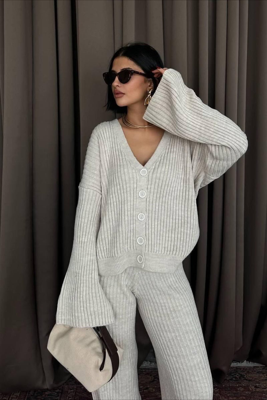 Karsyn | Women's Wide Leg Pants Ribbed Knit Two Piece Set