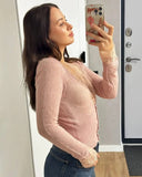 Kassandra | Women's V Neck Button Front Long Sleeve Lace Trim Knit Cardigan