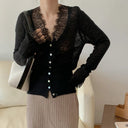 Kassandra | Women's V Neck Button Front Long Sleeve Lace Trim Knit Cardigan