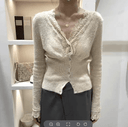 Kassandra | Women's V Neck Button Front Long Sleeve Lace Trim Knit Cardigan