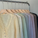 Kassandra | Women's V Neck Button Front Long Sleeve Lace Trim Knit Cardigan