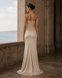 Kassidy | Women's Strapless Lace Corset Satin Maxi Dress