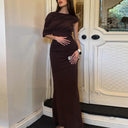 Kataleya | Women's Asymmetric Cape Shoulder Ruched Waist Draped Maxi Dress