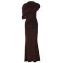 Kataleya | Women's Asymmetric Cape Shoulder Ruched Waist Draped Maxi Dress