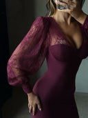 Kate | Women's Long Lace Puff Sleeve Midi Dress