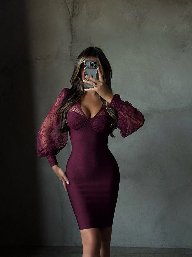 Kate | Women's Long Lace Balloon Sleeve Mini Dress