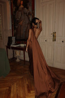 Katelyn | Women's Halter Neck Sleeveless Open Back Long Train Cape Maxi Dress