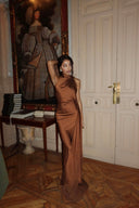 Katelyn | Women's Halter Neck Sleeveless Open Back Long Train Cape Maxi Dress