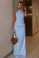 Kelsey | Women's High Neck Ruched Slit Maxi Dress