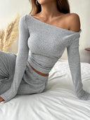 Kenzlee | Women's Casual Long Sleeve Ribbed Two Piece Set