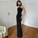 Khaleesi | Women's High Neck Halter Sleeveless Front Accent Back Slit Maxi Dress