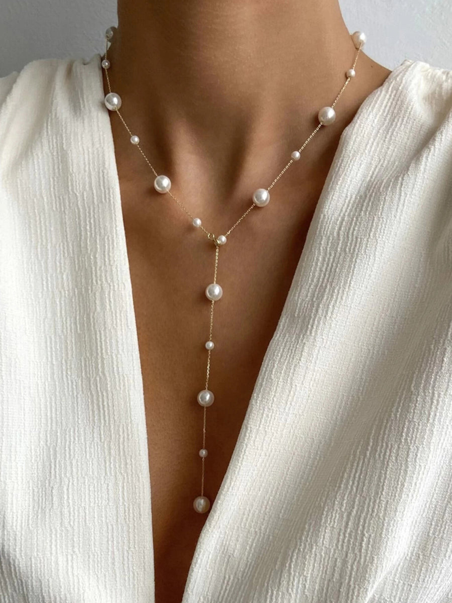 Kiana | Women's Beaded Chain Pearl Y Long Drop Pendant Necklace