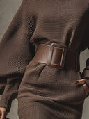 Kianna | Women's Boat Neck Balloon Sleeve Belted Textured Mini Dress