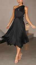 Kori | Women's One-Shoulder Pleated Midi Wedding Guest Dress